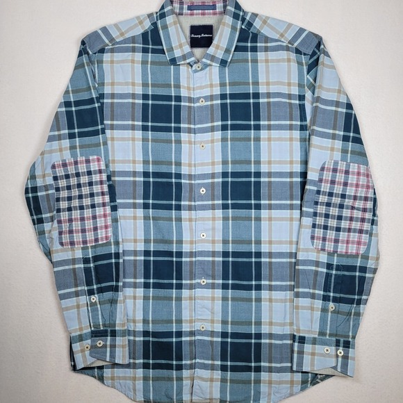 Tommy Bahama Mens Perfect Duo Plaid Flannel Button Up Shirt, Blue, L - Picture 2 of 8